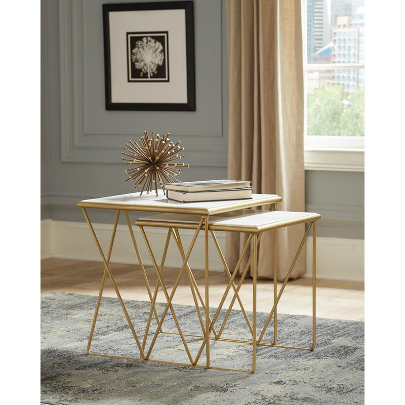  Coaster Furniture Bette 930075 2-piece Marble Top Nesting Table Set - White and Gold IMAGE 6
