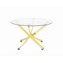  Coaster Furniture Beckham 108441 Round 46-inch Glass Top Dining Table - Brass IMAGE 1