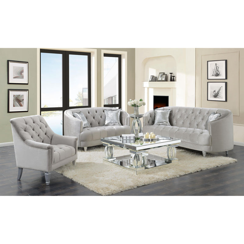  Coaster Furniture Avonlea 508462 Upholstered Sloped Arm Loveseat - Grey Velvet IMAGE 10