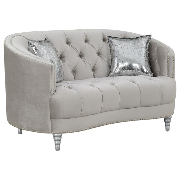  Coaster Furniture Avonlea 508462 Upholstered Sloped Arm Loveseat - Grey Velvet IMAGE 1