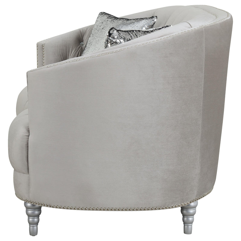  Coaster Furniture Avonlea 508462 Upholstered Sloped Arm Loveseat - Grey Velvet IMAGE 4
