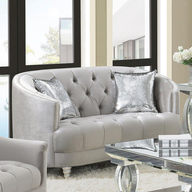  Coaster Furniture Avonlea 508462 Upholstered Sloped Arm Loveseat - Grey Velvet IMAGE 9