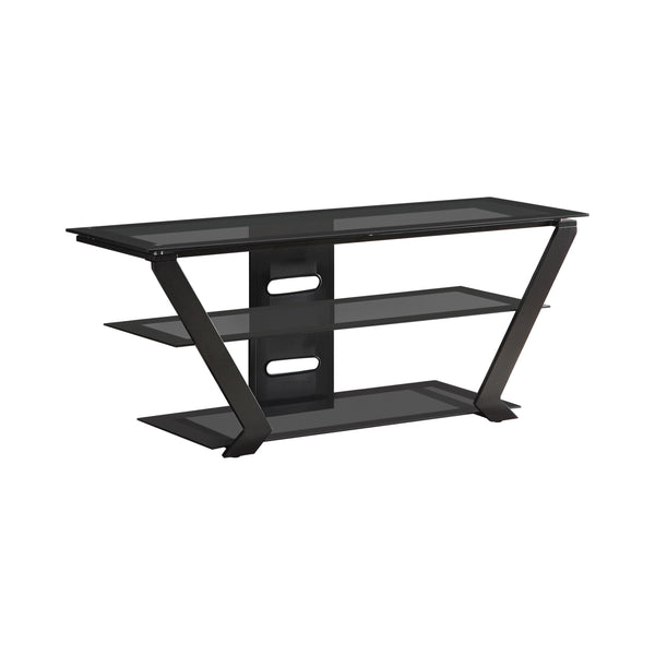  Coaster Furniture Donlyn 701370 2-tier Metal 50" TV Stand with Glass Shelves - Black IMAGE 1