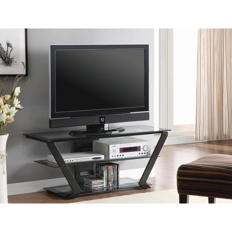  Coaster Furniture Donlyn 701370 2-tier Metal 50" TV Stand with Glass Shelves - Black IMAGE 2