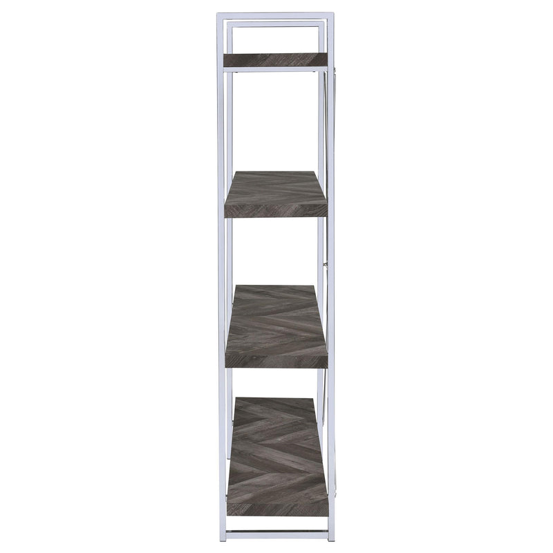  Coaster Furniture Grimma 802613 63-inch 4-shelf Bookshelf - Rustic Grey and Chrome IMAGE 4