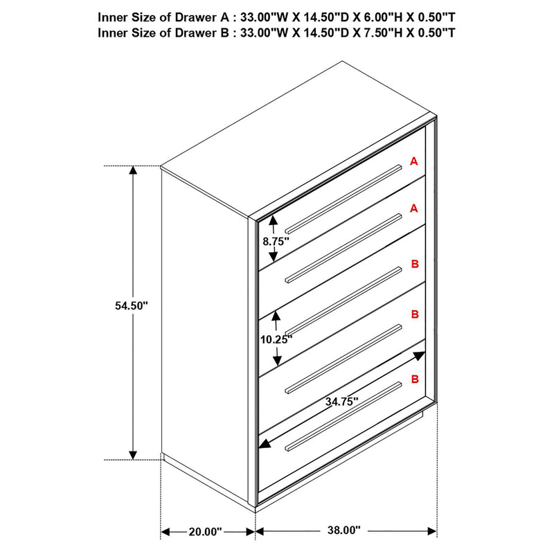  Coaster Furniture Durango 223265 5-Drawer Bedroom Chest - Smoked Peppercorn IMAGE 10