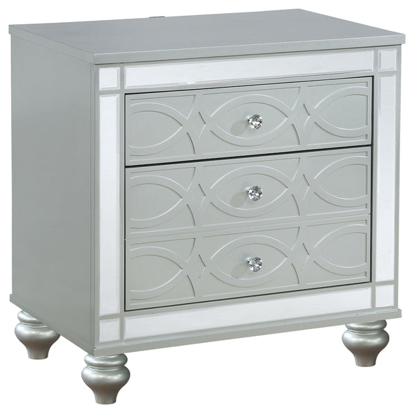  Coaster Furniture Gunnison 223212 2-Drawer Nightstand - Silver Metallic IMAGE 1