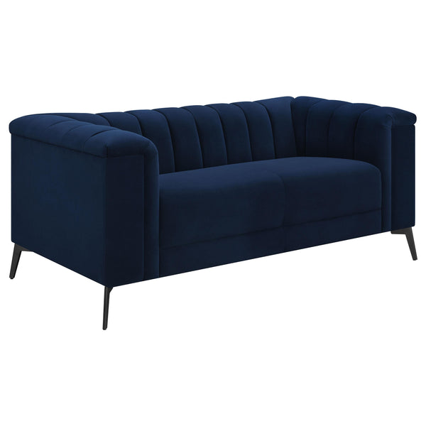  Coaster Furniture Chalet 509212 Upholstered Tuxedo Arm Tufted Loveseat - Blue IMAGE 1