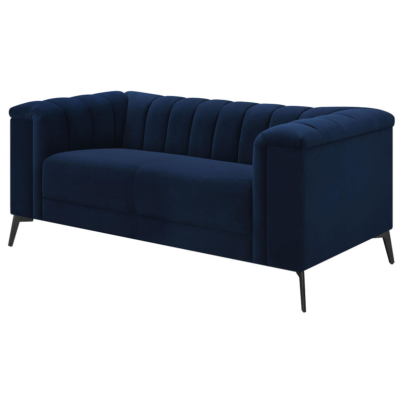  Coaster Furniture Chalet 509212 Upholstered Tuxedo Arm Tufted Loveseat - Blue IMAGE 3