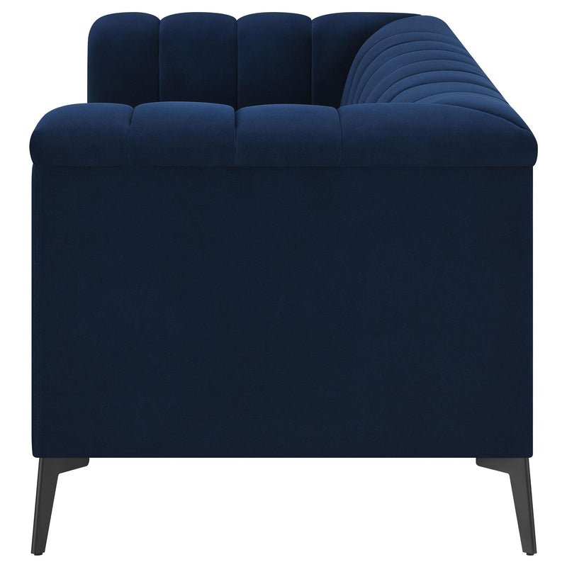  Coaster Furniture Chalet 509212 Upholstered Tuxedo Arm Tufted Loveseat - Blue IMAGE 4