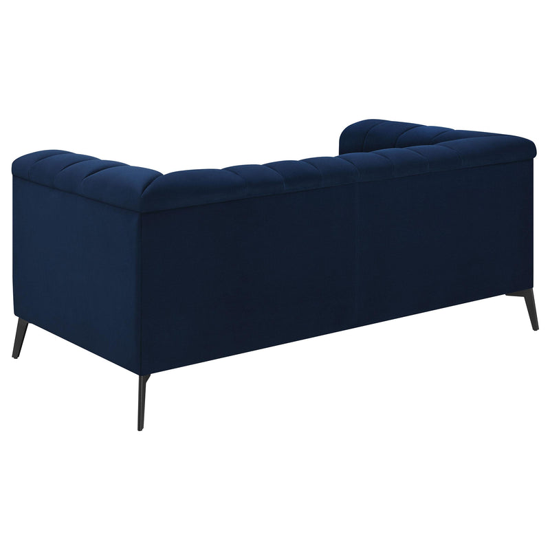  Coaster Furniture Chalet 509212 Upholstered Tuxedo Arm Tufted Loveseat - Blue IMAGE 5