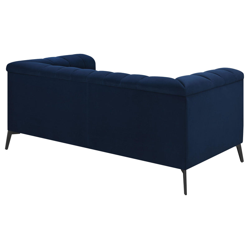  Coaster Furniture Chalet 509212 Upholstered Tuxedo Arm Tufted Loveseat - Blue IMAGE 6