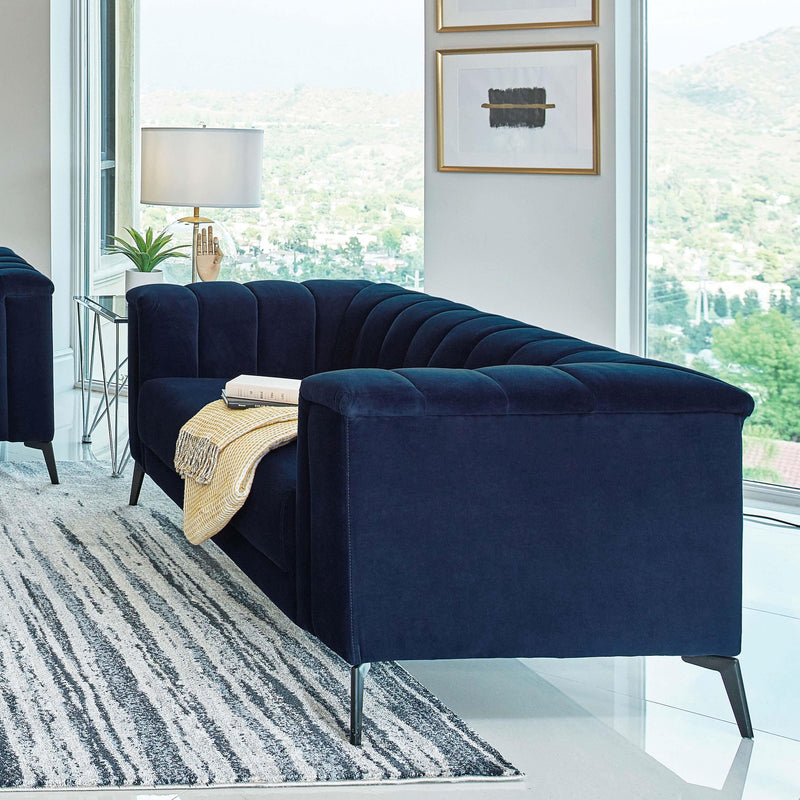  Coaster Furniture Chalet 509212 Upholstered Tuxedo Arm Tufted Loveseat - Blue IMAGE 8