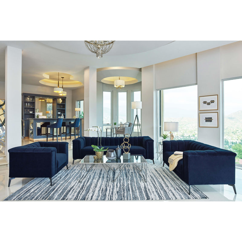  Coaster Furniture Chalet 509212 Upholstered Tuxedo Arm Tufted Loveseat - Blue IMAGE 9