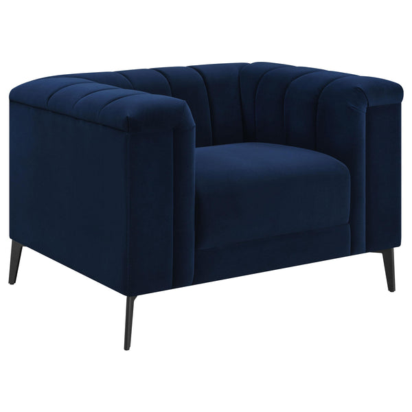  Coaster Furniture Chalet 509213 Upholstered Tuxedo Arm Tufted Chair - Blue IMAGE 1