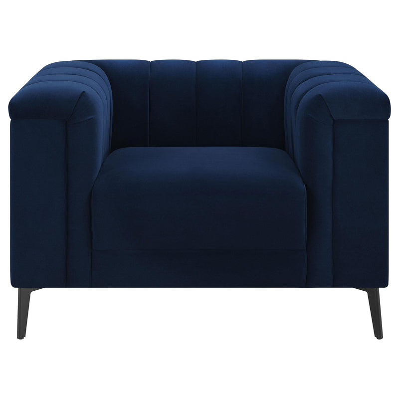  Coaster Furniture Chalet 509213 Upholstered Tuxedo Arm Tufted Chair - Blue IMAGE 2