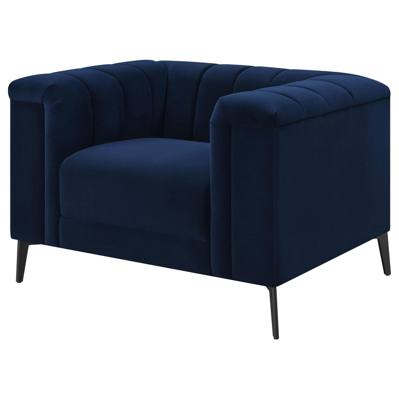  Coaster Furniture Chalet 509213 Upholstered Tuxedo Arm Tufted Chair - Blue IMAGE 3