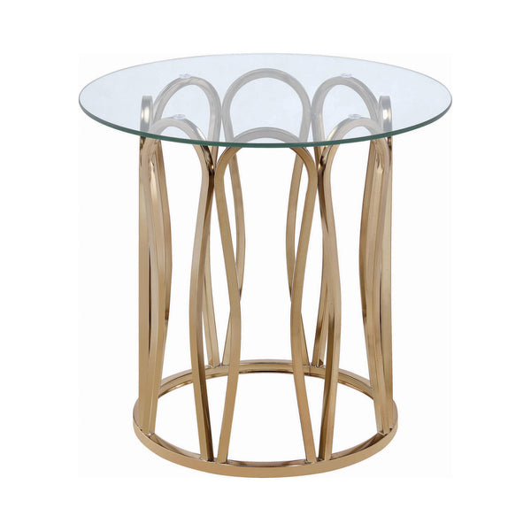  Coaster Furniture Monett 708057 Round Glass Top Side End Table - Chocolate Chrome IMAGE 1