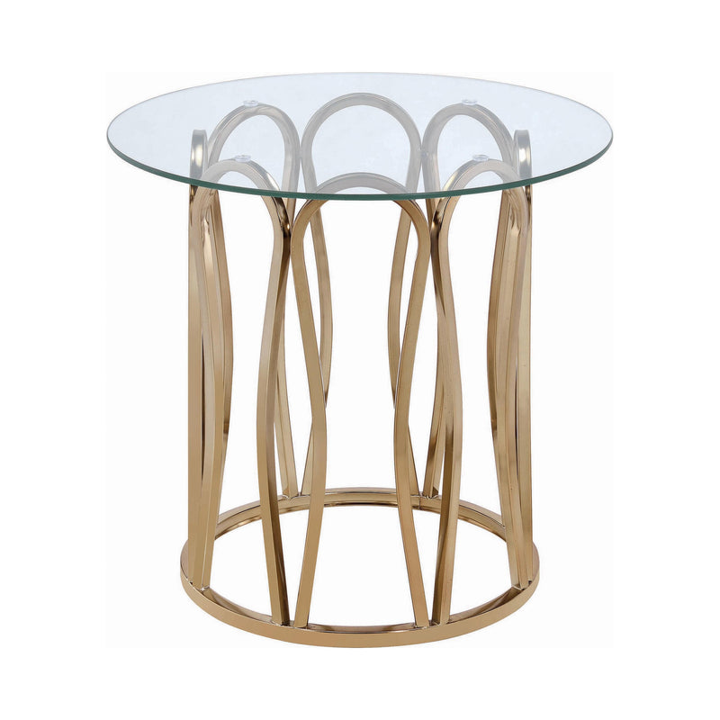  Coaster Furniture Monett 708057 Round Glass Top Side End Table - Chocolate Chrome IMAGE 1