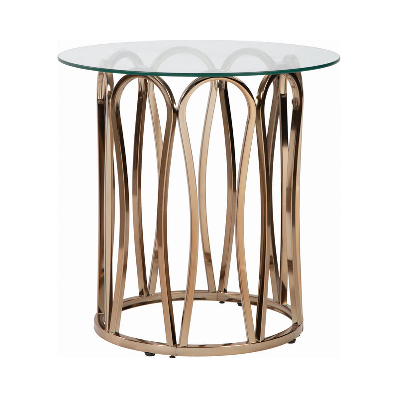  Coaster Furniture Monett 708057 Round Glass Top Side End Table - Chocolate Chrome IMAGE 2