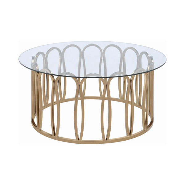  Coaster Furniture Monett 708058 Round Glass Top Coffee Table - Chocolate Chrome IMAGE 1
