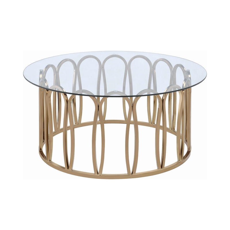  Coaster Furniture Monett 708058 Round Glass Top Coffee Table - Chocolate Chrome IMAGE 1