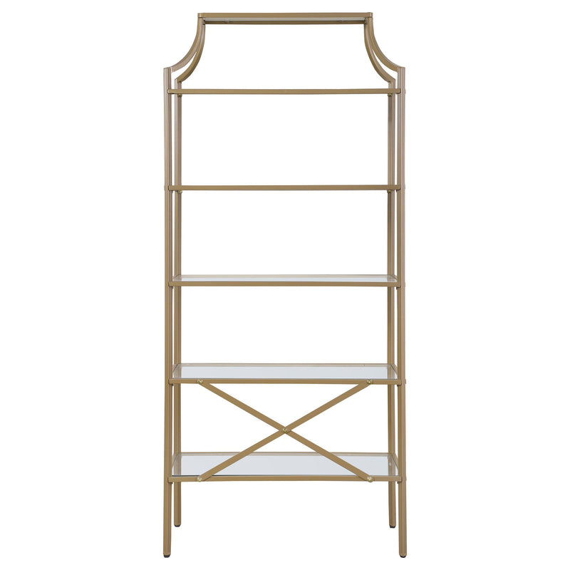  Coaster Furniture Serena 804393 70-inch 5-shelf Glass Bookshelf - Gold IMAGE 5