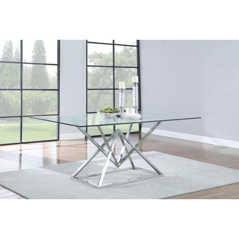  Coaster Furniture Beaufort 109451 Rectangular 71-inch Glass Top Dining Table - Chrome IMAGE 4