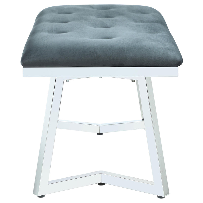  Coaster Furniture Beaufort 109453 Velvet Upholstered Dining Bench - Steel Grey IMAGE 4