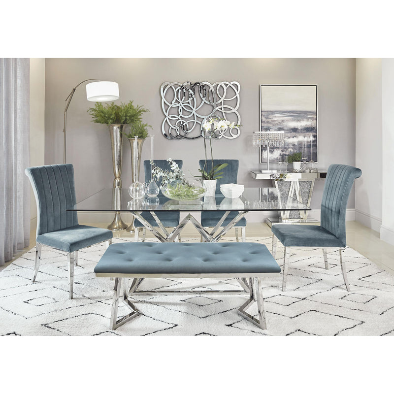  Coaster Furniture Beaufort 109453 Velvet Upholstered Dining Bench - Steel Grey IMAGE 6