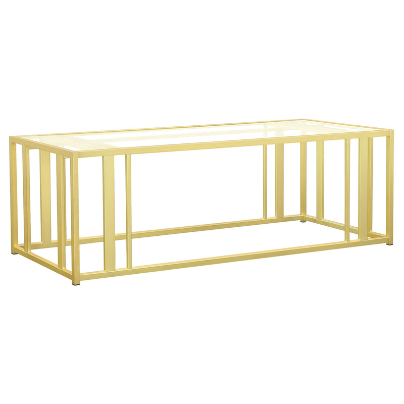  Coaster Furniture Adri 723608 Rectangular Glass Top Coffee Table - Matte Brass IMAGE 1