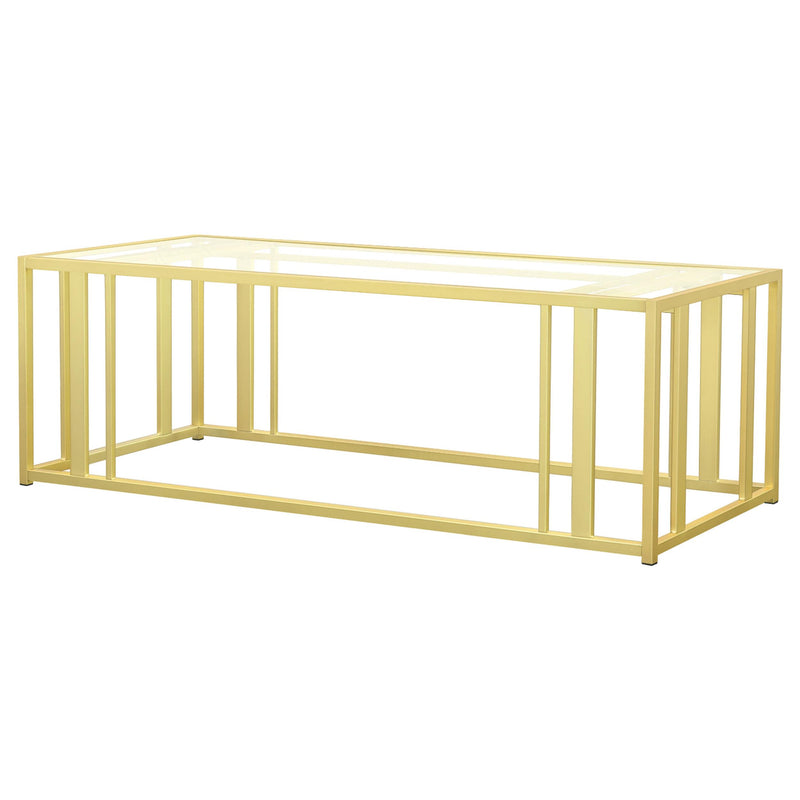  Coaster Furniture Adri 723608 Rectangular Glass Top Coffee Table - Matte Brass IMAGE 3