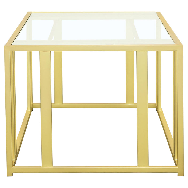  Coaster Furniture Adri 723608 Rectangular Glass Top Coffee Table - Matte Brass IMAGE 4