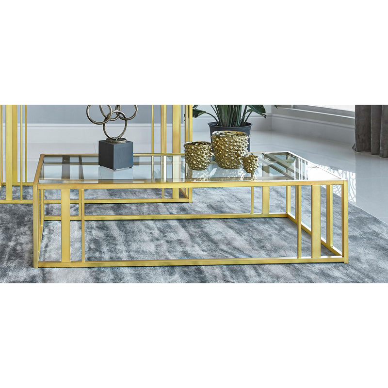  Coaster Furniture Adri 723608 Rectangular Glass Top Coffee Table - Matte Brass IMAGE 6