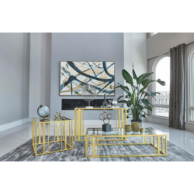  Coaster Furniture Adri 723608 Rectangular Glass Top Coffee Table - Matte Brass IMAGE 7