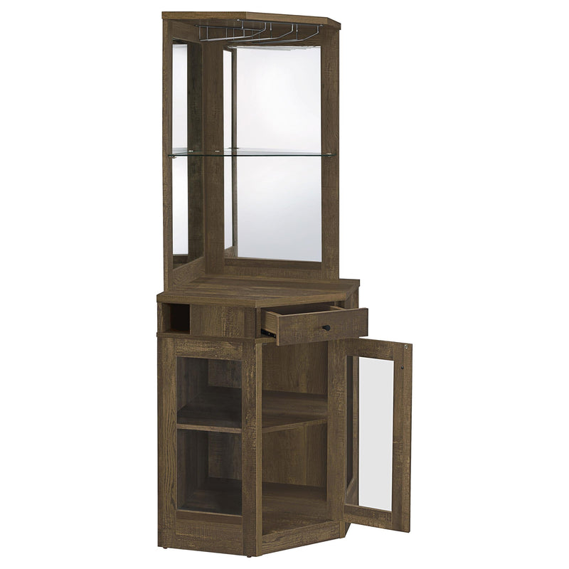  Coaster Furniture Alviso 182303 1-Drawer Corner Home Bar Wine Cabinet - Rustic Oak IMAGE 2