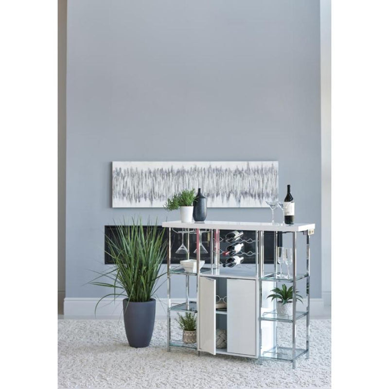  Coaster Furniture Gallimore 182757 2-door Bar Cabinet Wine Storage - White High Gloss IMAGE 2