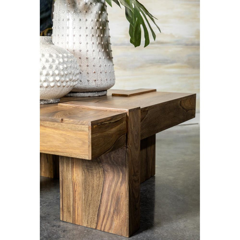  Coaster Furniture Samira 724138 Square Solid Wood Coffee Table - Natural Sheesham IMAGE 11