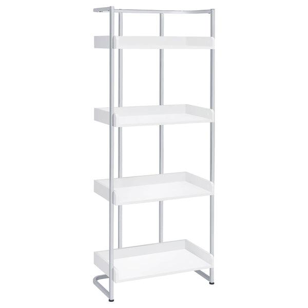  Coaster Furniture Ember 803402 68-inch 4-shelf Bookshelf - White High Gloss and Chrome IMAGE 1