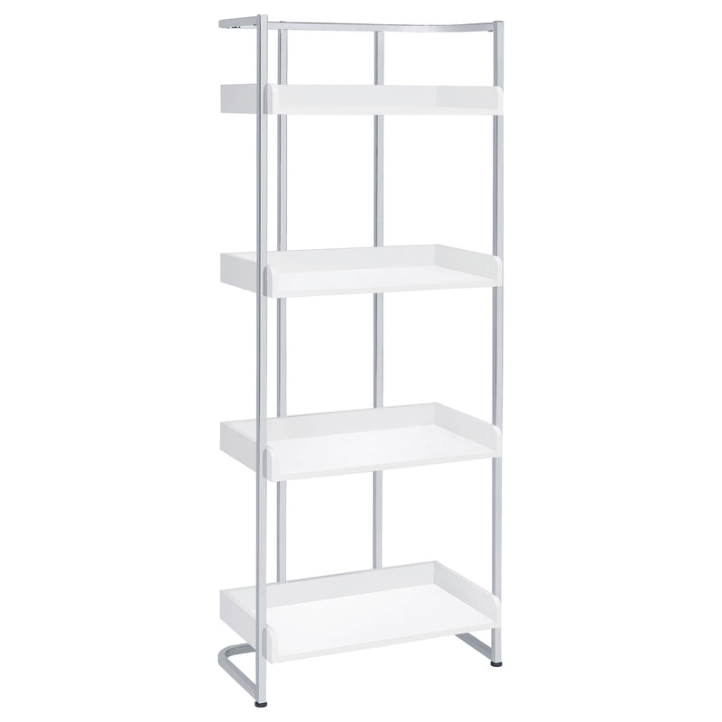  Coaster Furniture Ember 803402 68-inch 4-shelf Bookshelf - White High Gloss and Chrome IMAGE 1