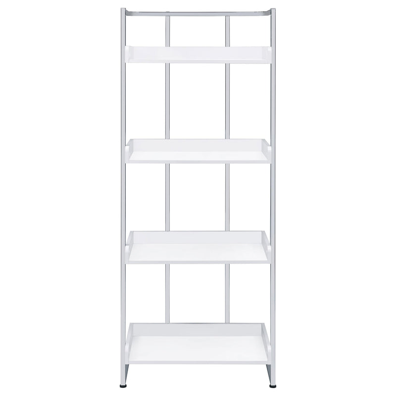  Coaster Furniture Ember 803402 68-inch 4-shelf Bookshelf - White High Gloss and Chrome IMAGE 2