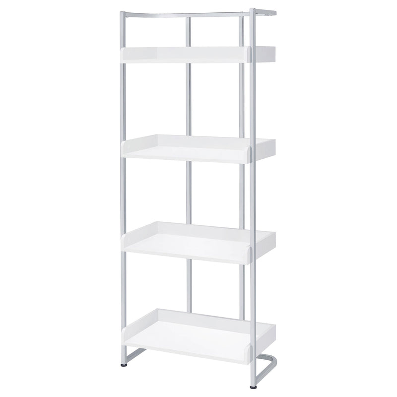  Coaster Furniture Ember 803402 68-inch 4-shelf Bookshelf - White High Gloss and Chrome IMAGE 3