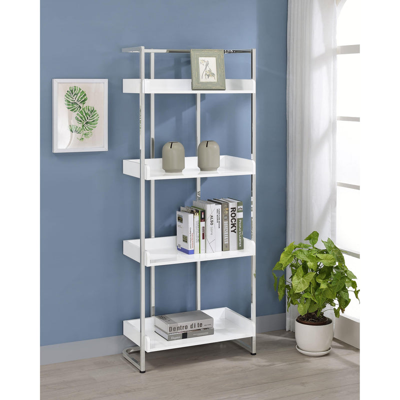  Coaster Furniture Ember 803402 68-inch 4-shelf Bookshelf - White High Gloss and Chrome IMAGE 9