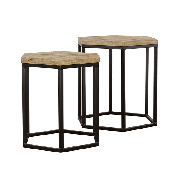  Coaster Furniture Adger 935844 2-piece Hexagonal Nesting Tables - Natural and Black IMAGE 1