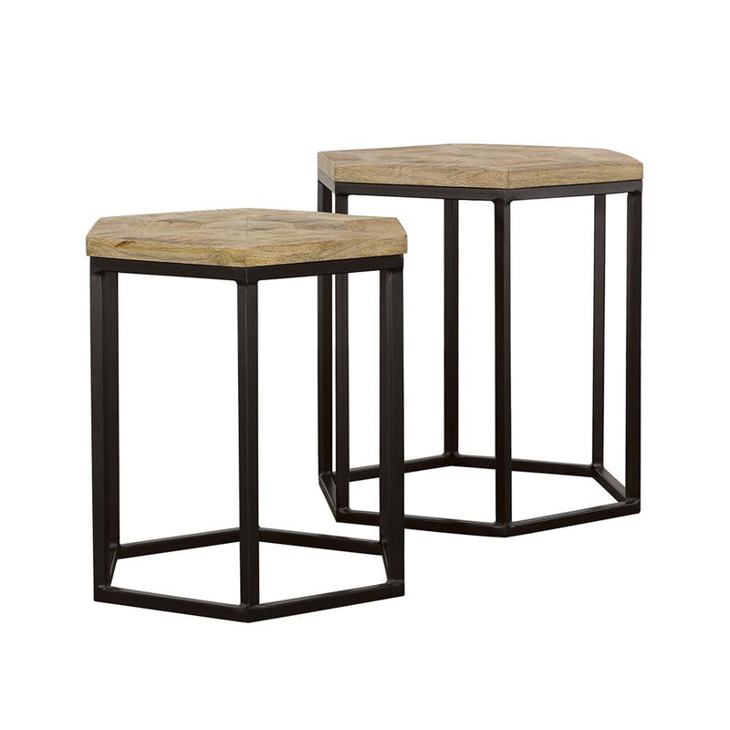  Coaster Furniture Adger 935844 2-piece Hexagonal Nesting Tables - Natural and Black IMAGE 1
