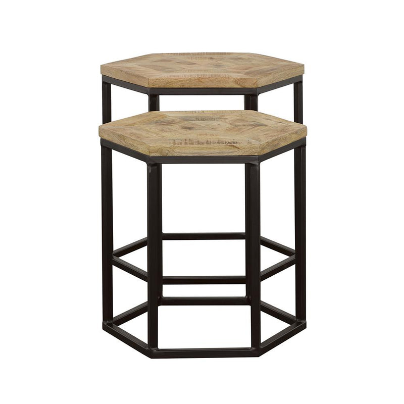  Coaster Furniture Adger 935844 2-piece Hexagonal Nesting Tables - Natural and Black IMAGE 3