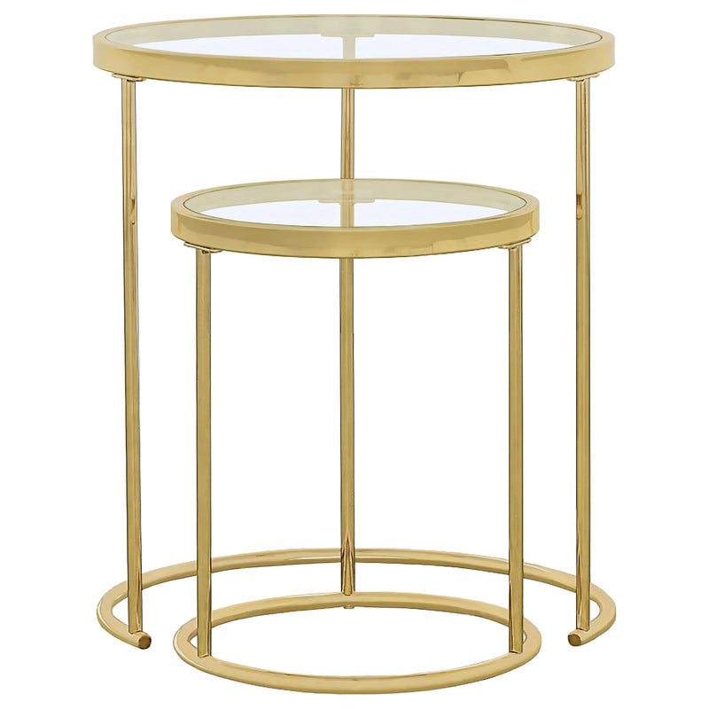  Coaster Furniture Maylin 935936 2-piece Round Glass Top Nesting Table Set - Gold IMAGE 2
