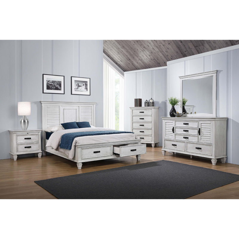  Coaster Furniture Franco 205330KE Wood Eastern King Storage Panel Bed - Distressed White IMAGE 6