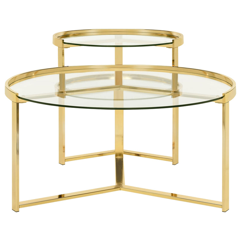  Coaster Furniture Delia 930251 2-Piece Round Glass Top Nesting Coffee Table - Gold IMAGE 2