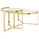 Coaster Furniture Delia 930251 2-Piece Round Glass Top Nesting Coffee Table - Gold IMAGE 6